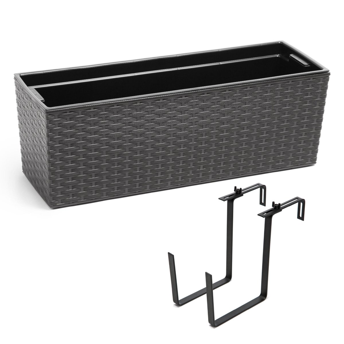 Doniczka Rattan Lamela + uchwyt 56 x 20 cm Tworzywo sztuczne Grafit metalik