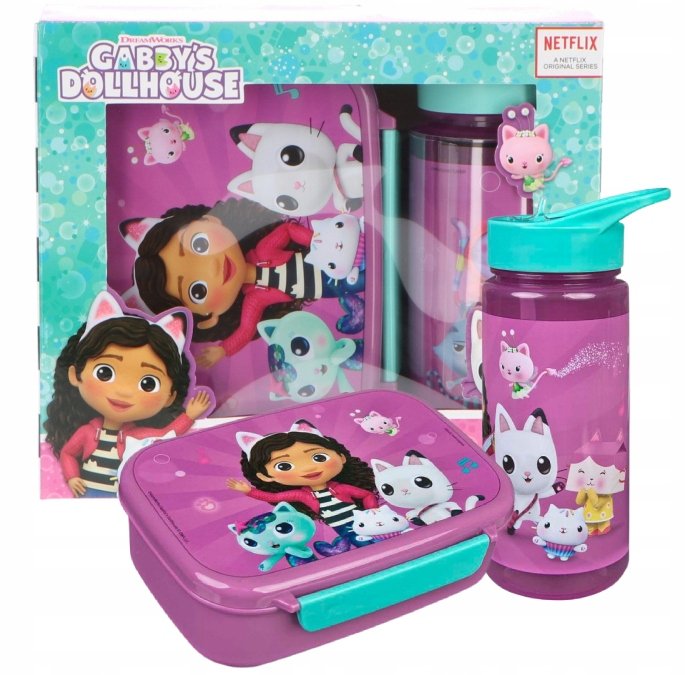 Zestaw bidon i śniadaniówka Koci Domek Gabi 750 ml Dziecięcy lunchbox