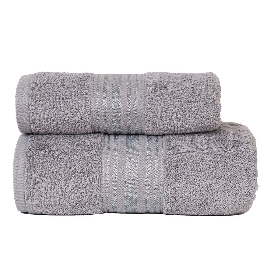 Ciemnoszary ręcznik bawełniany z ozdobną bordiurą z nabłyszczanej srebrnej nici, Oskar, rozmiar: 50x90 cm