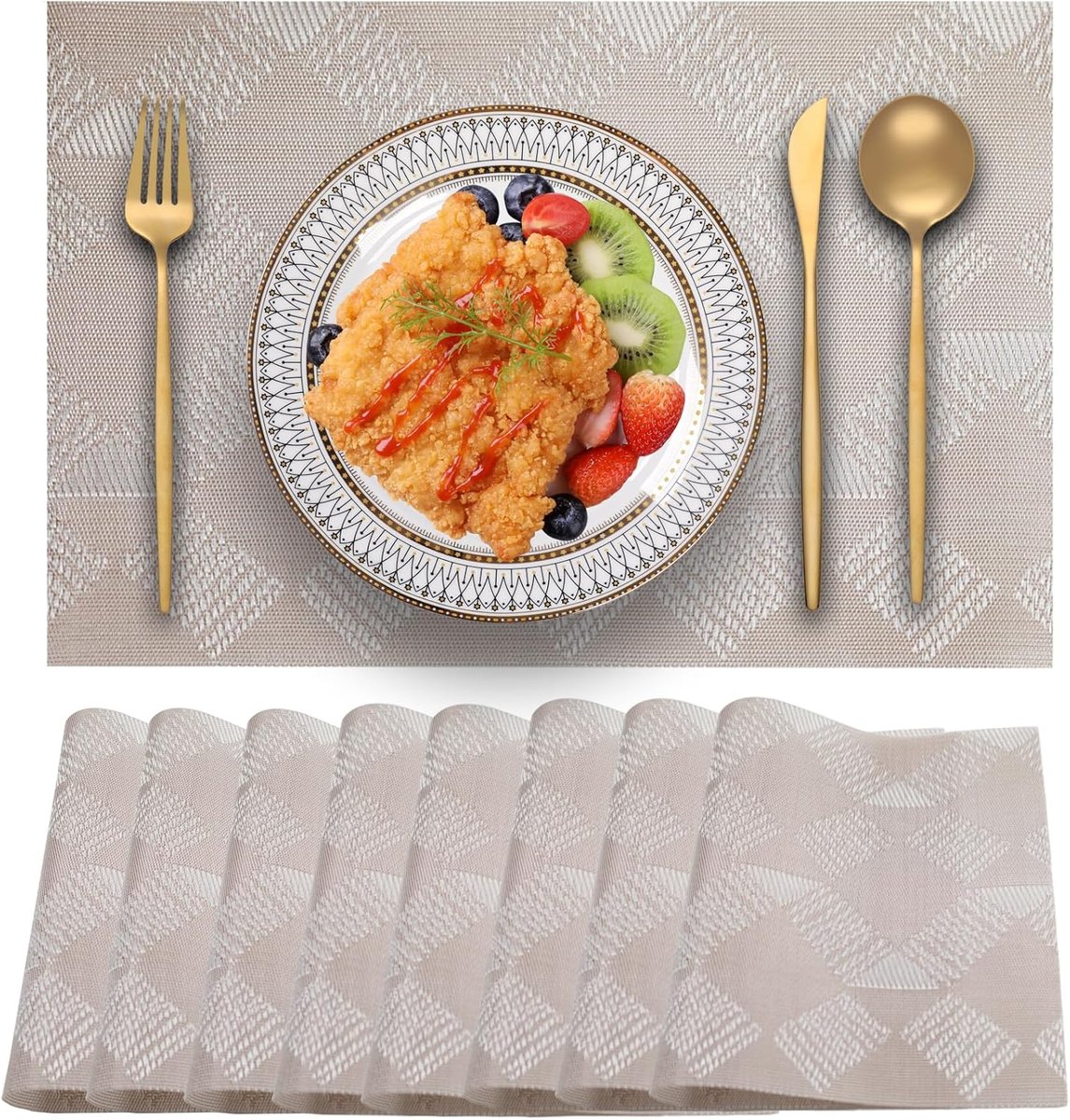 Stylowe podkładki na stół 8szt odporne na ciepło PVC Złoty Róż 30x45cm