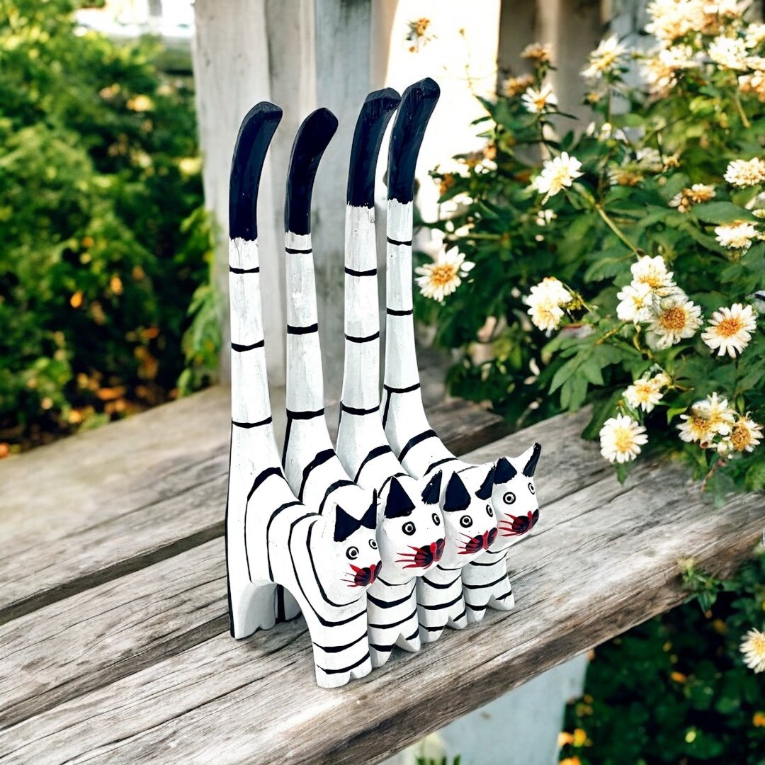 Kot Kotek Drewniany Figurka Drewniana Kotki Zestaw 4szt Dekoracja i Prezent