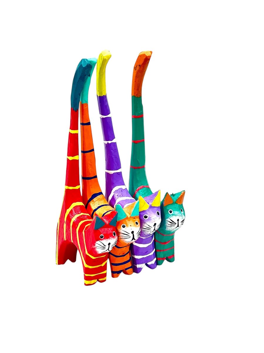 Kot Kotek Drewniany Figurka Drewniana Kotki Zestaw 4szt Dekoracja i Prezent