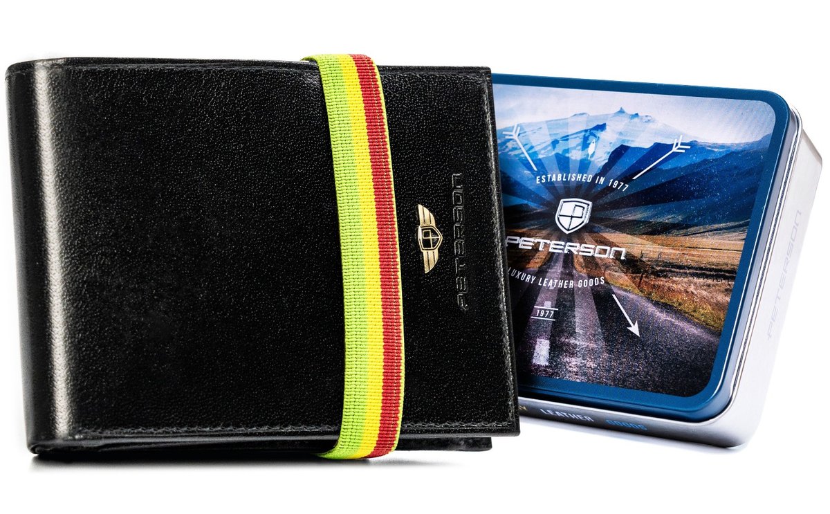 Portfel męski Peterson skórzany reggae ze skóry naturalnej rasta ochrona RFID czarny