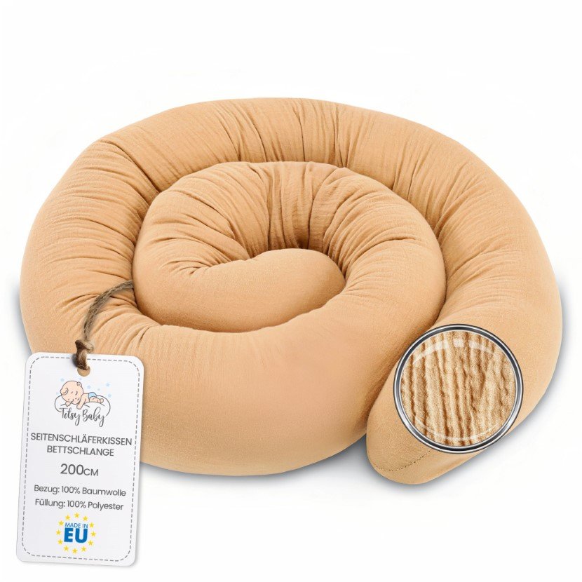 Poduszka boczna do spania muślinowa poduszka na ciało węża 200 cm - długa poduszka bed roll poduszka do spania pod szyję beżowy