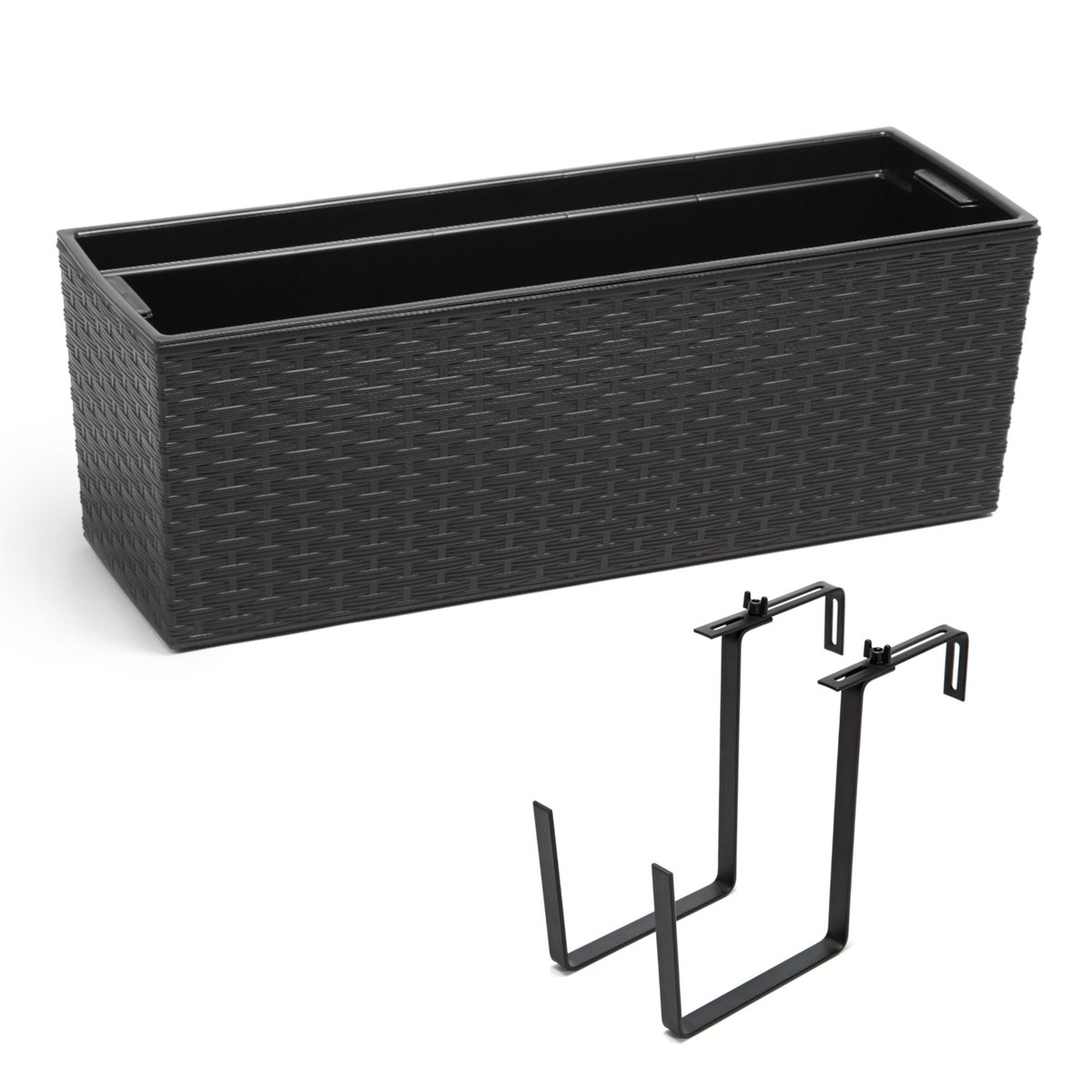 Doniczka Rattan Lamela + uchwyt 56 x 20 cm Tworzywo sztuczne Czarny