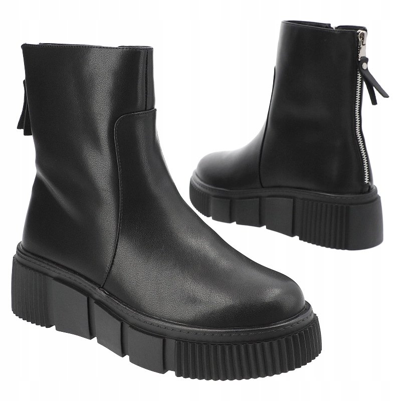 Czarne skórzane botki Cambell 24-58307BK damskie platforma r.41