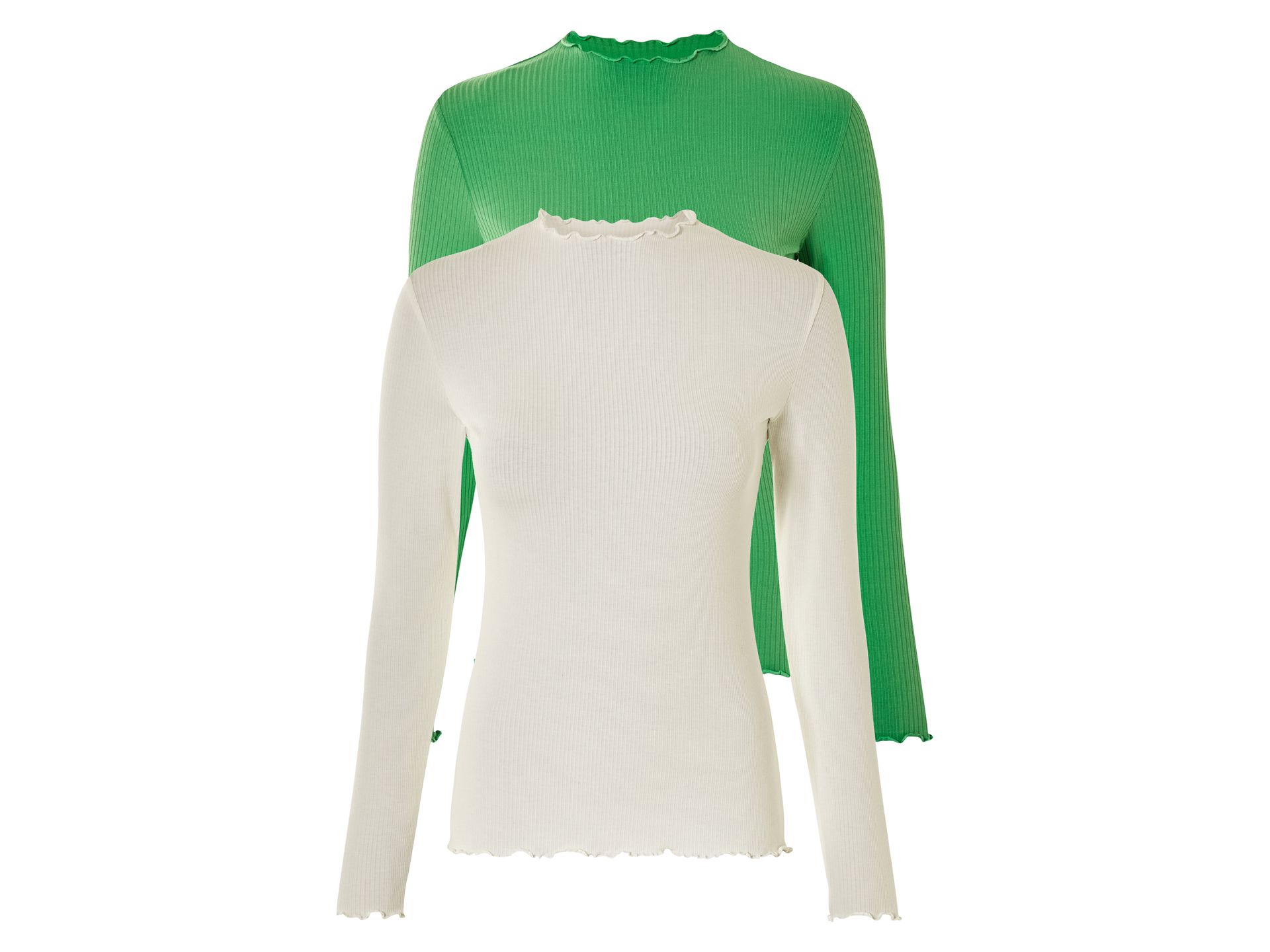 esmara® Koszulki damskie z długim rękawem, 2 sztuki (Zielony/biały, XS(32/34))