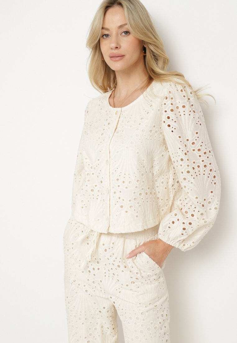Beżowa Haftowana Koszula z Bawełny Fonarose