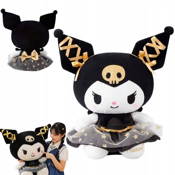 Kuromi Sanrio Carno-Złota Kokardy PRZYTULANKA PLUSZAK KITTY HELLO 35 cm