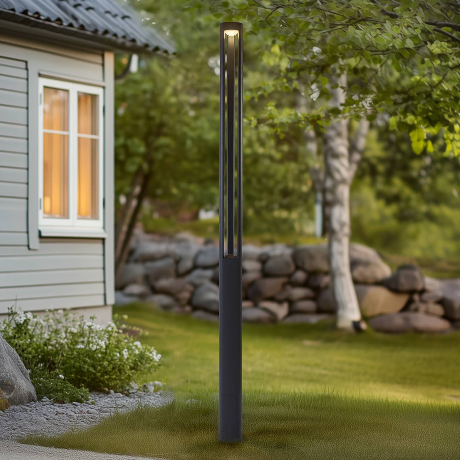 Słupek oświetleniowy LED Lucande Zarek, ciemnoszary, aluminium, wysokość 230 cm