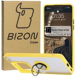 Bizon Etui z uchwytem na palec Case Hybrid Ring do Xiaomi Redmi Note 14 5G, przydymione z żółtą ramką