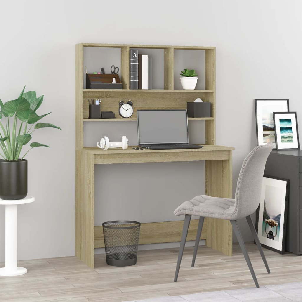 The Living Store Biurko z półkami - dąb sonoma - 102x45x148 cm - Biurko