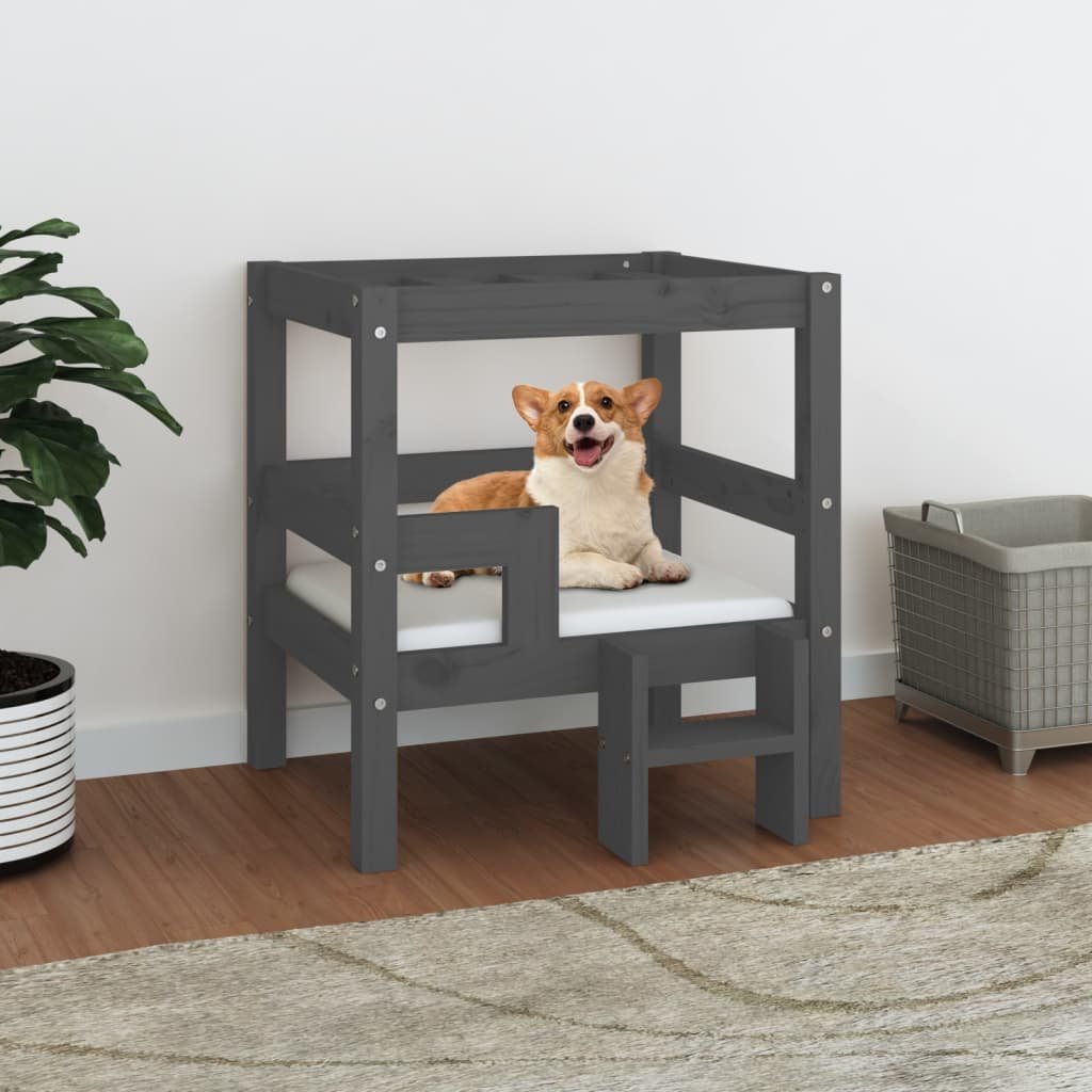 The Living Store Legowisko dla psa - szare - 55 -5x53 -5x60 cm - lite drewno sosnowe - Legowisko