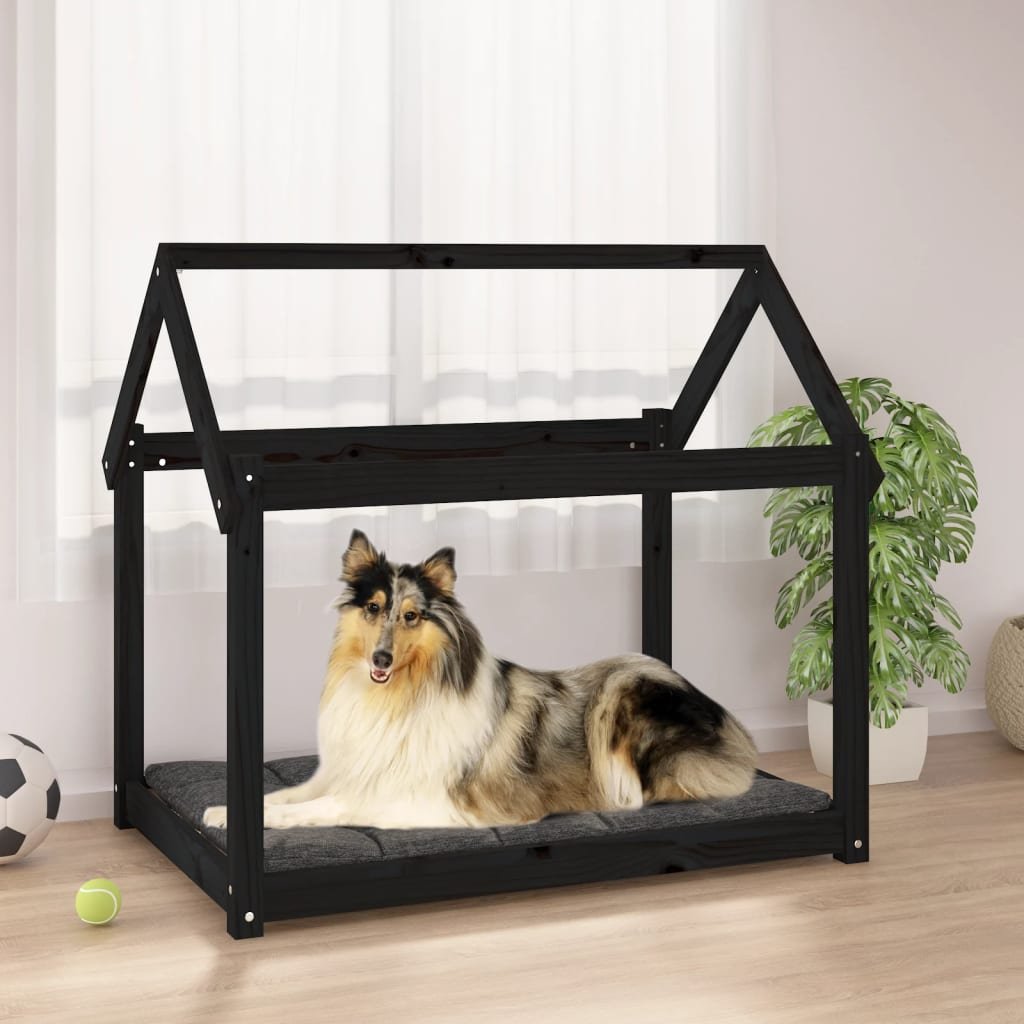 The Living Store Legowisko dla psa - czarne - 101x70x90cm - lite drewno sosnowe - Legowisko