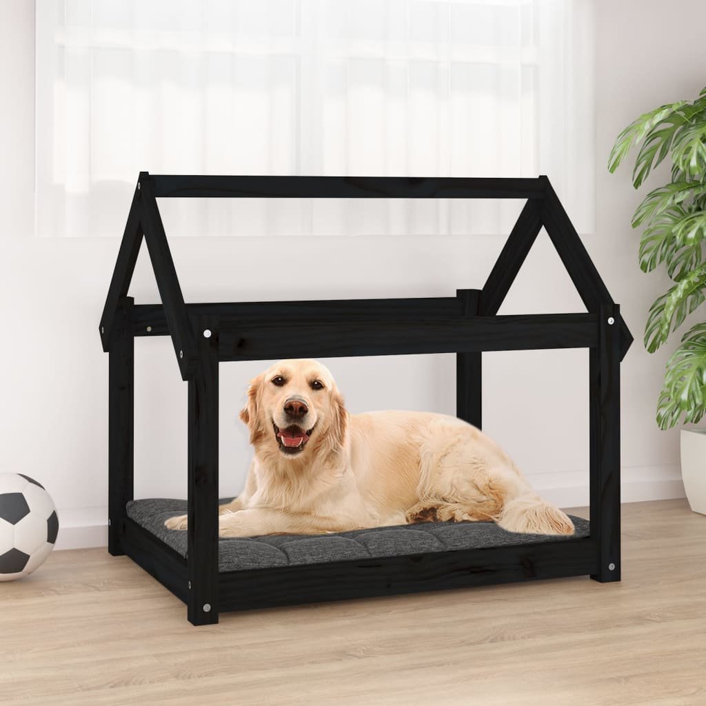 The Living Store Legowisko dla psa - czarne - 81x60x70 cm - lite drewno sosnowe - Legowisko