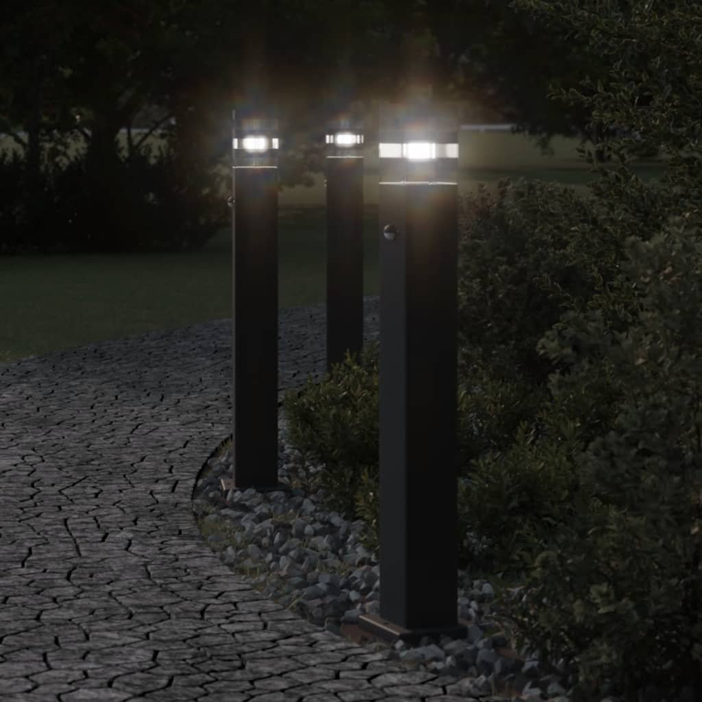 The Living Store Zewnętrzne lampy stojące - z czujnikami - 3 szt. - czarne - 80 cm - Lampa Ogrodowa