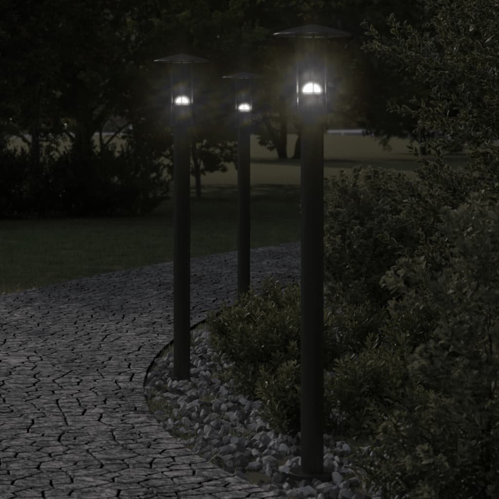 The Living Store Lampy ogrodowe na słupku - 3 szt. - czarne - 100 cm - stal - Lampa Ogrodowa