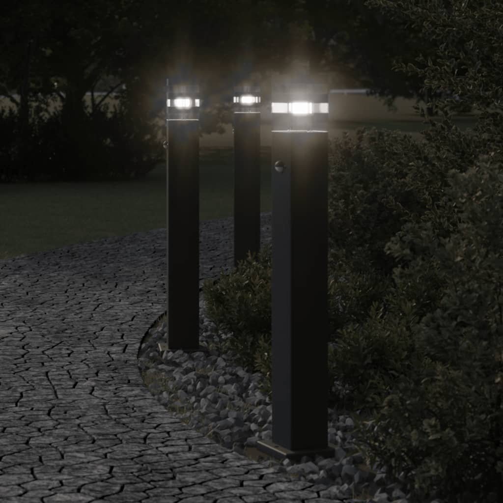 The Living Store Zewnętrzna lampa stojąca z czujnikiem - czarna - 80 cm - aluminium - Lampa Ogrodowa