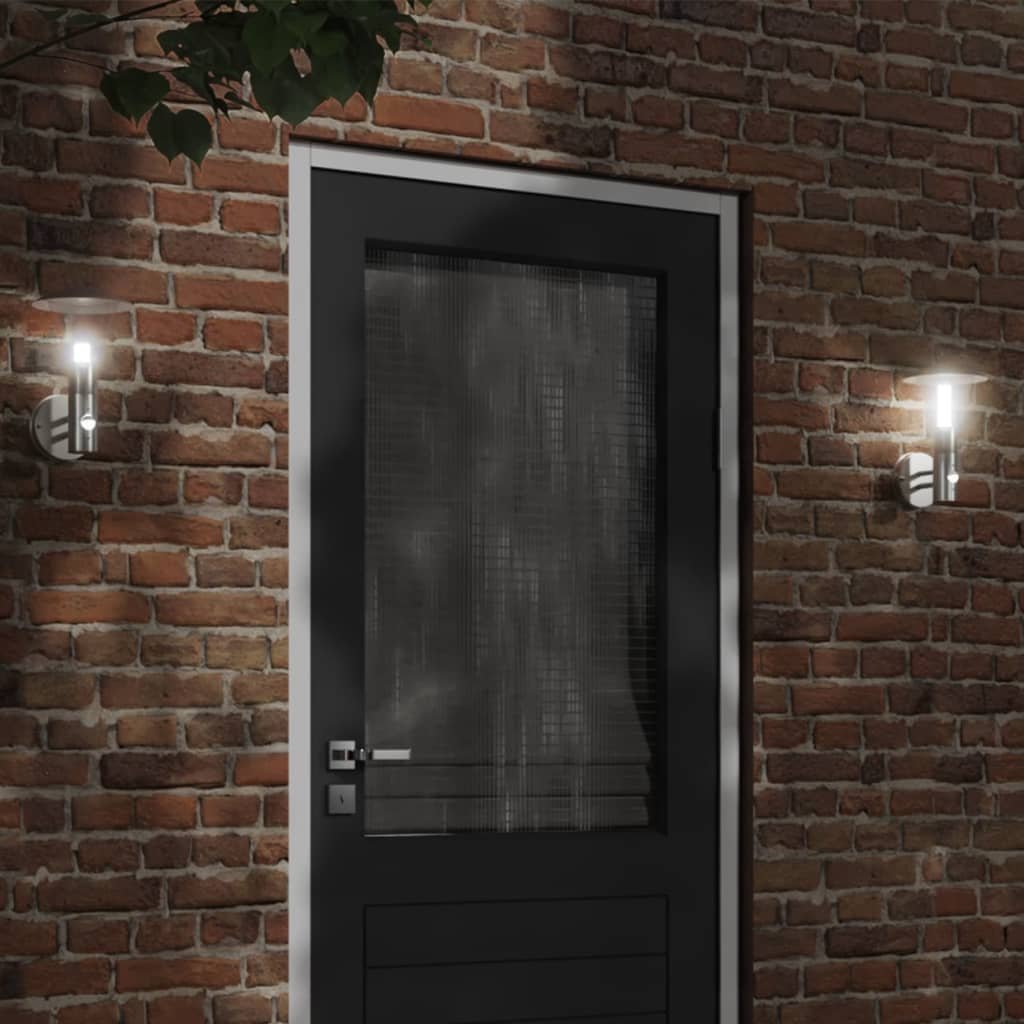 The Living Store Kinkiety zewnętrzne z czujnikiem ruchu - 2 szt. - srebrne - stal - Zewnętrzna Lampa Ścienna