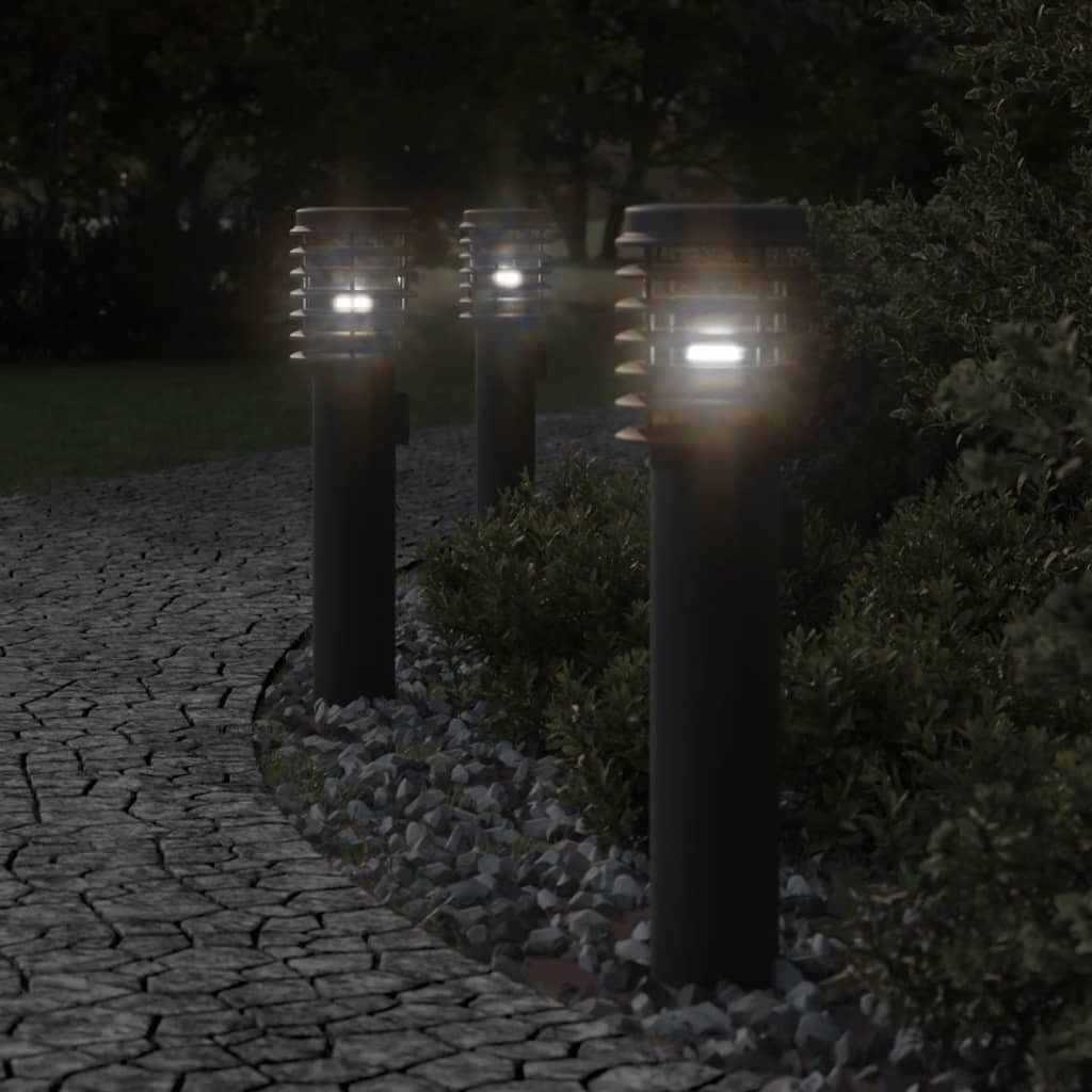 The Living Store Lampy ogrodowe na słupku - z gniazdkiem - 3 szt. - czarne - 60 cm - Lampa Ogrodowa
