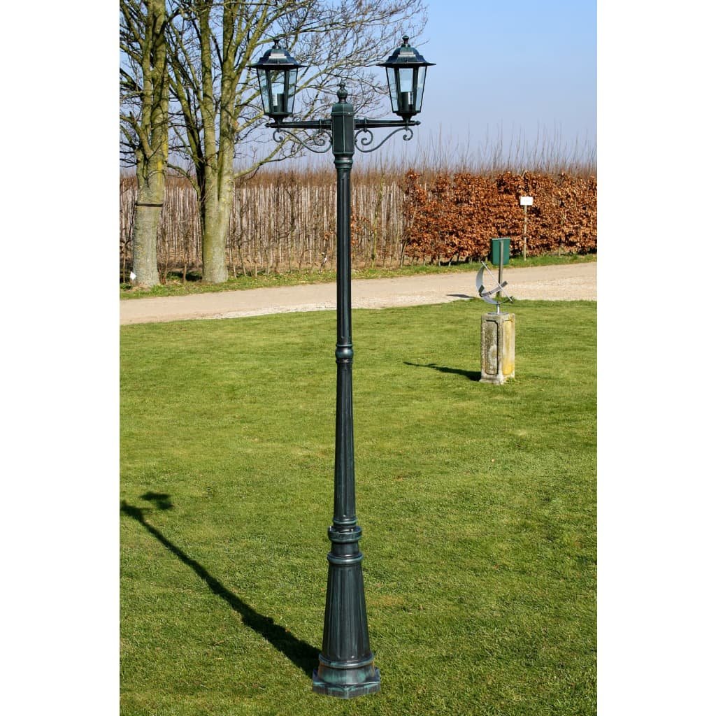 The Living Store Stojąca lampa ogrodowa 2-ramienna - 215 cm - ciemnozielona/czarna - Lampa Ogrodowa