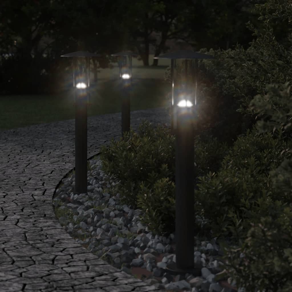 The Living Store Lampy ogrodowe na słupku - 3 szt. - czarne - 60 cm - stal - Lampa Ogrodowa