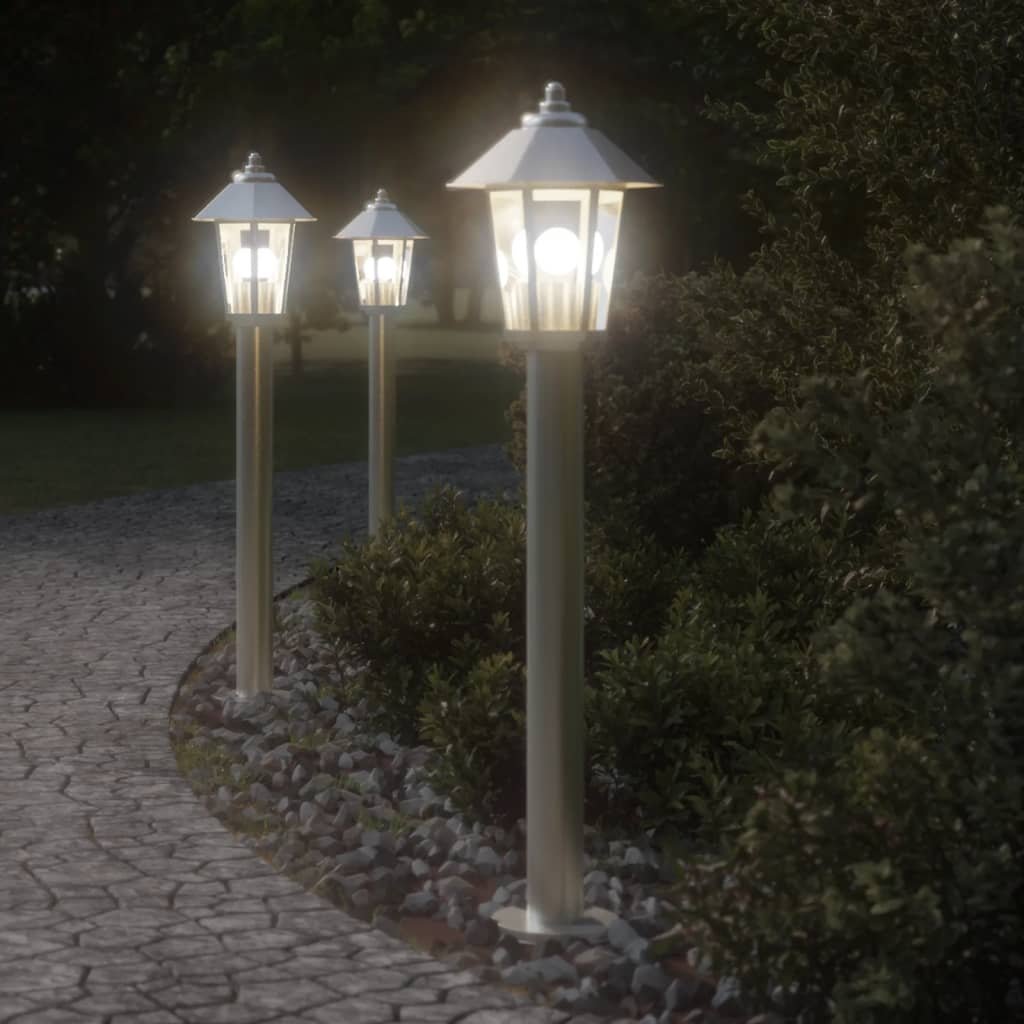 The Living Store Lampa ogrodowa na słupku - srebrna - 80 cm - stal nierdzewna - Lampa Ogrodowa