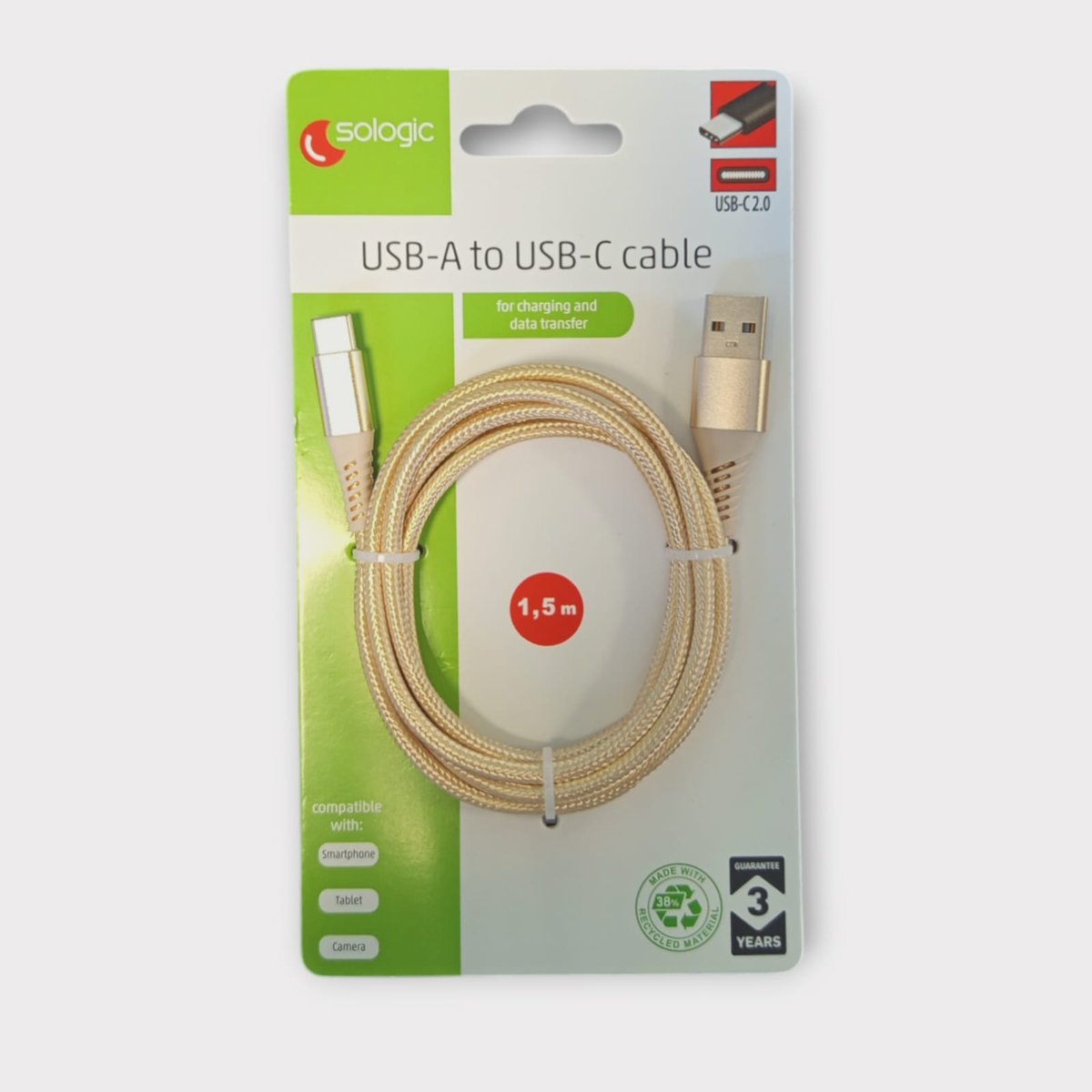 KABEL DO ŁADOWANIA 1.5M USB-C SOLOGIC ZŁOTY