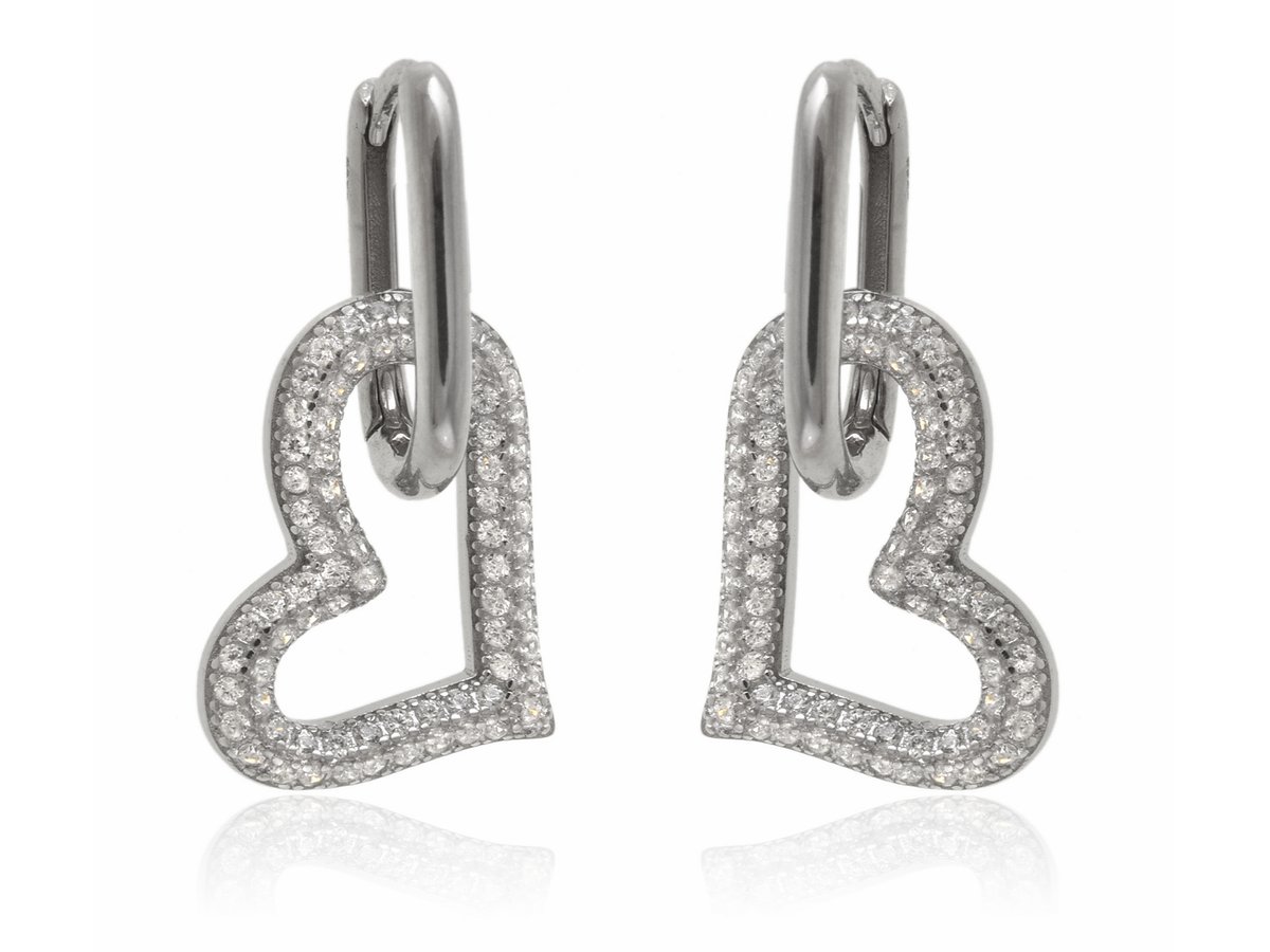 Srebrne serca Kolczyki i wisiorek 2w1 k3643