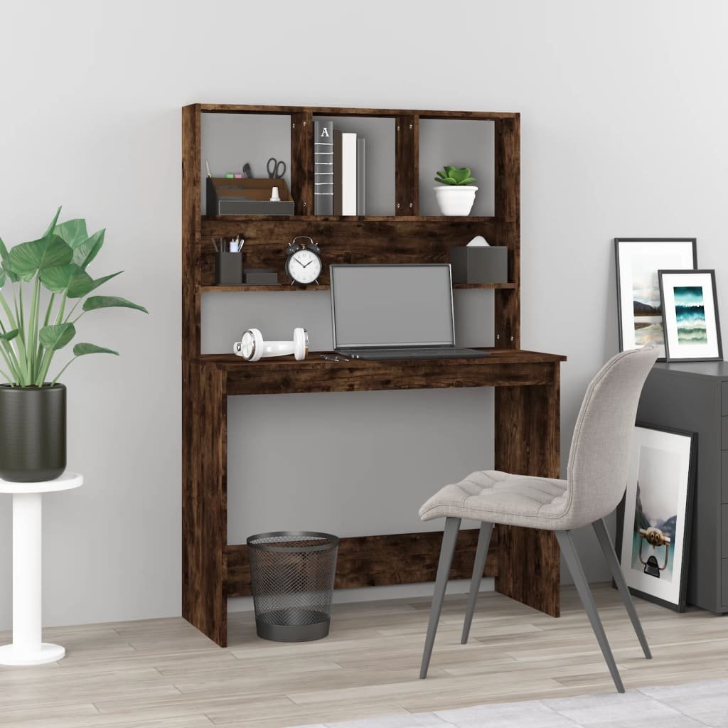 The Living Store Biurko z półkami - opalany dąb - 102x45x148 cm - Biurko