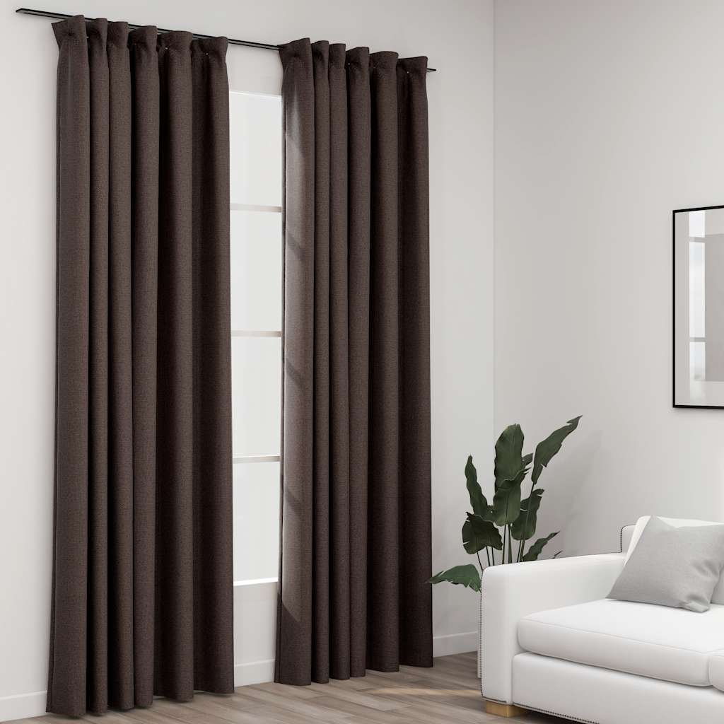 The Living Store Zasłony stylizowane na lniane - 2 szt. - taupe - 140x225 cm - Zasłona
