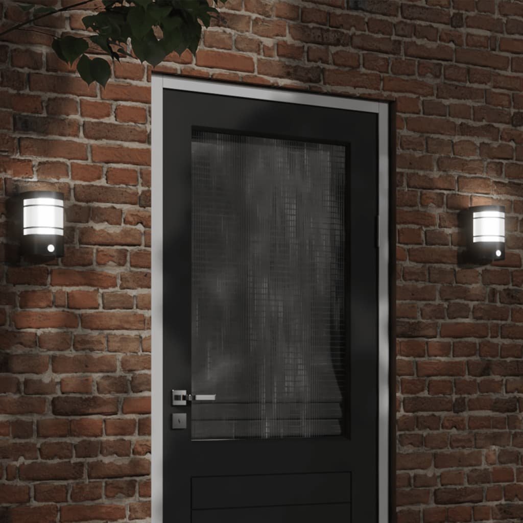 The Living Store Kinkiety zewnętrzne z czujnikiem ruchu - 2 szt. - czarne - stal - Zewnętrzna Lampa Ścienna