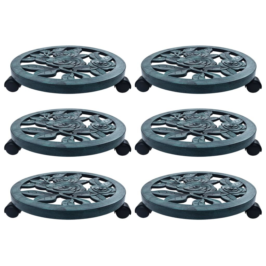 The Living Store Stojaki na kółkach pod donice - 6 szt. - zielone - 38 cm - plastik - Podstawka Pod Donicę