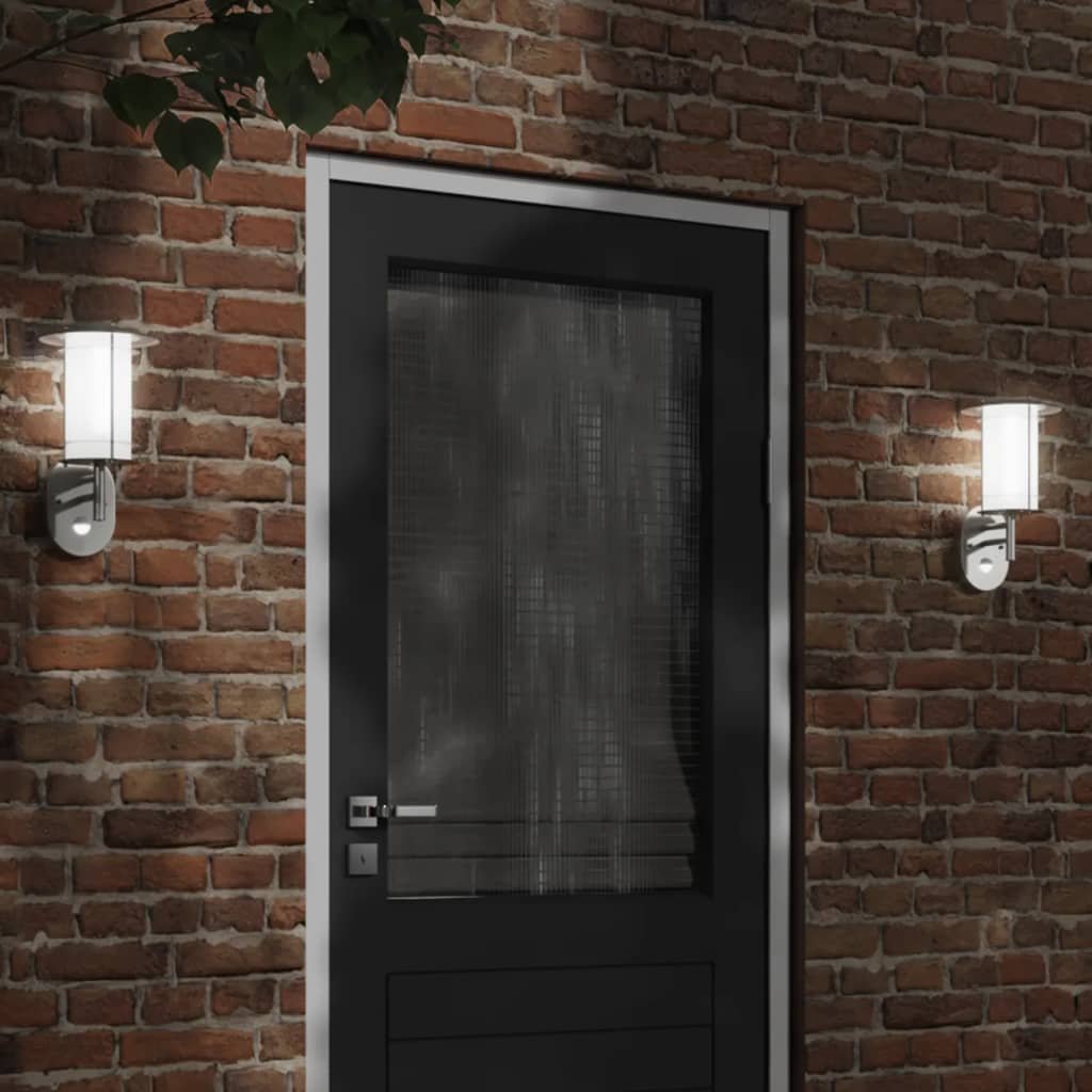 The Living Store Kinkiety zewnętrzne z czujnikiem ruchu - 2 szt. - srebrne - stal - Zewnętrzna Lampa Ścienna