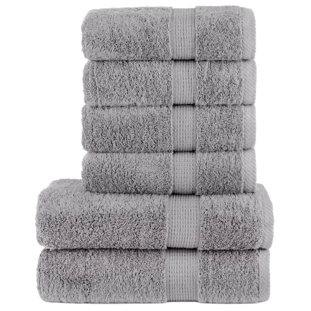The Living Store 6-częściowy zestaw ręczników premium SOLUND - szary - 600 g/cm² - Zestaw Ręczników