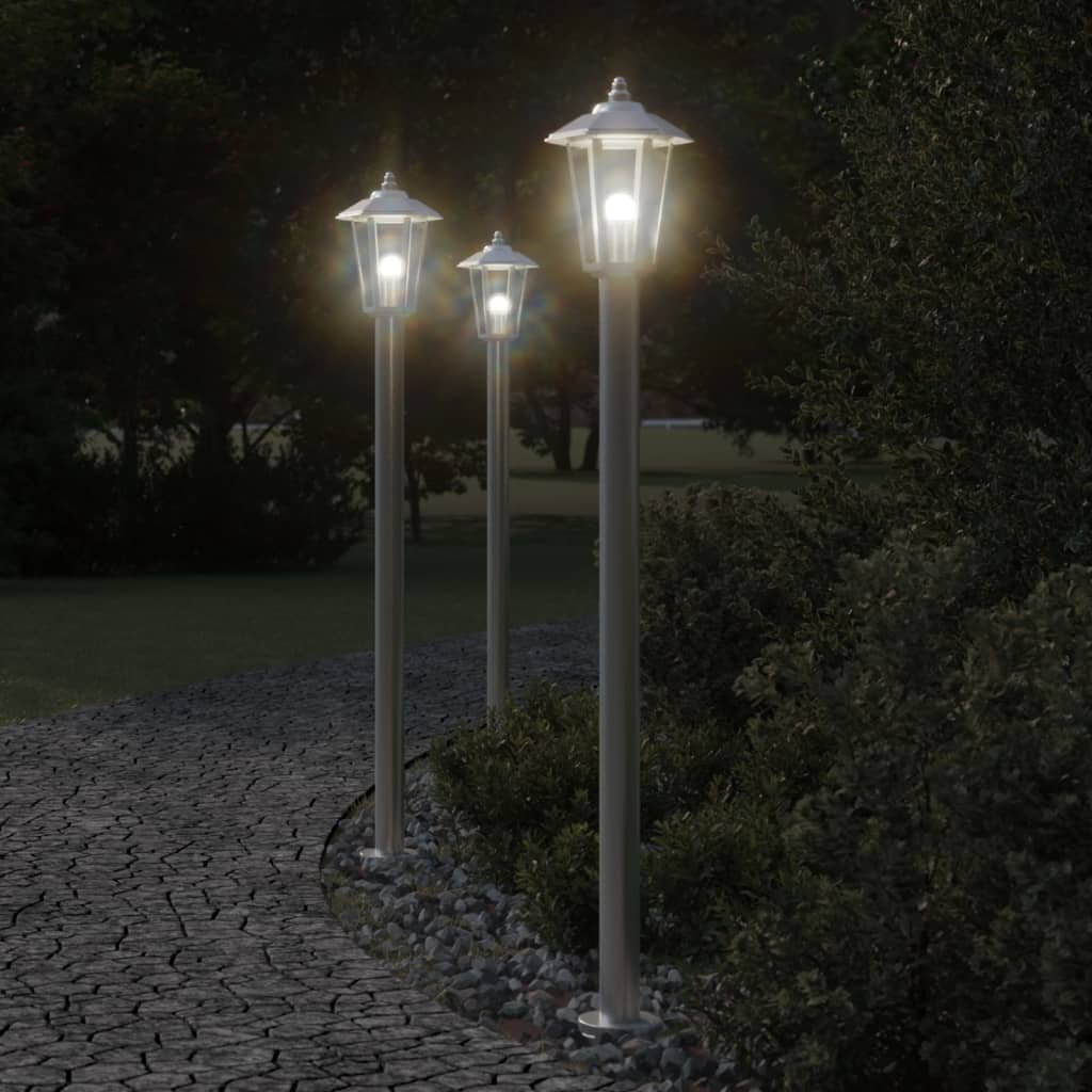 The Living Store Lampa ogrodowa na słupku - srebrna - 120 cm - stal nierdzewna - Lampa Ogrodowa