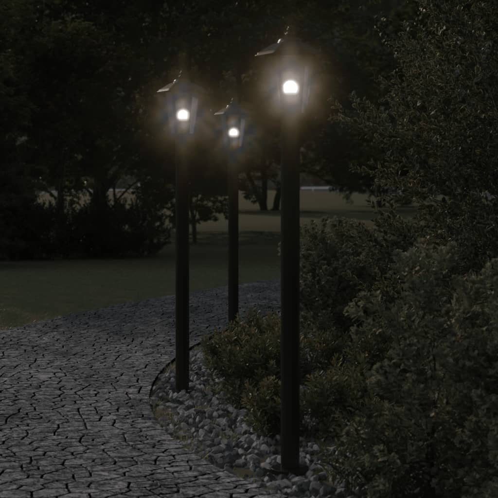 The Living Store Lampy ogrodowe na słupku - 3 szt. - czarne - 120 cm - stal - Lampa Ogrodowa