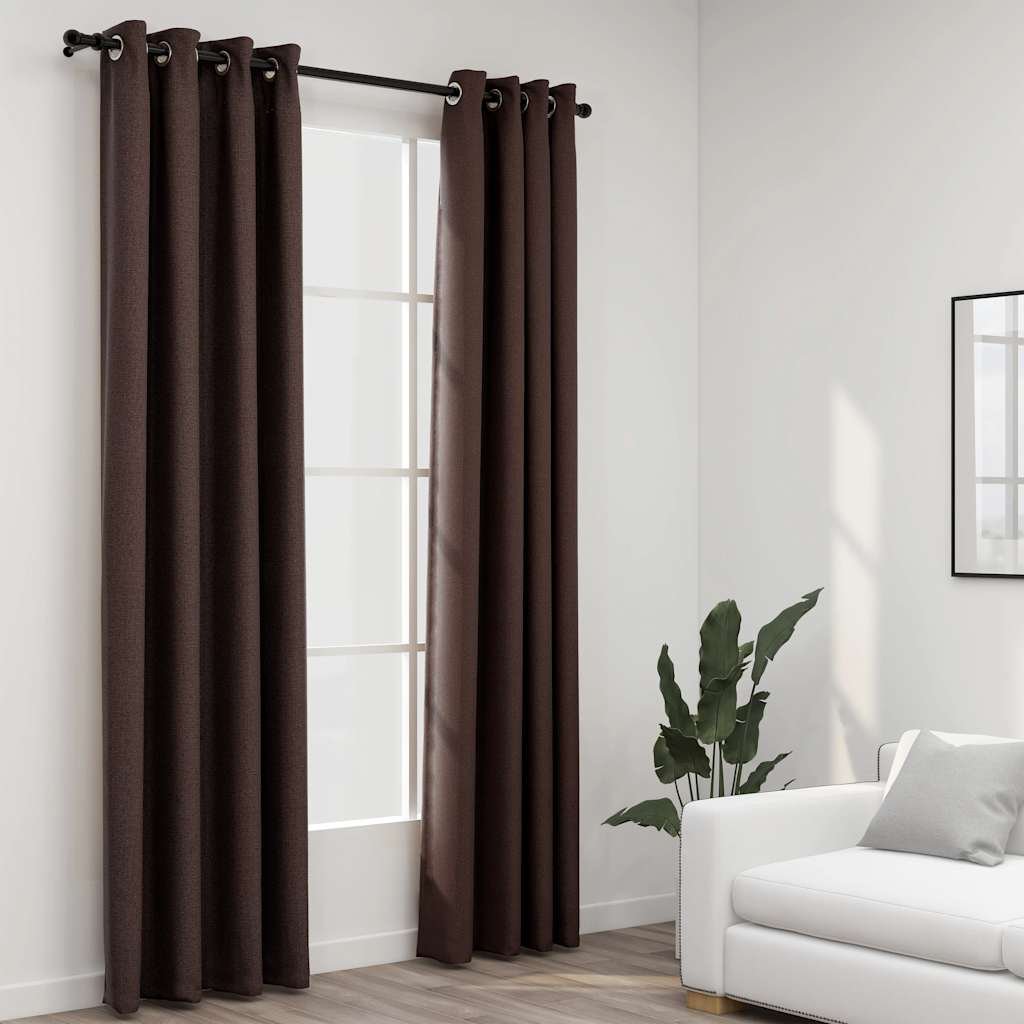 The Living Store Zasłony stylizowane na lniane - 2 szt. - taupe - 140x225 cm - Zasłona