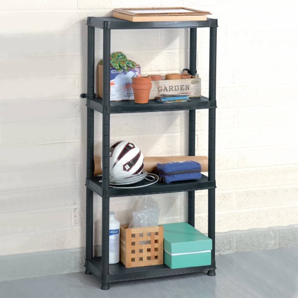 The Living Store Regał 4-poziomowy - czarny - 61 x 30 -5 x 130 cm - plastik - Regał