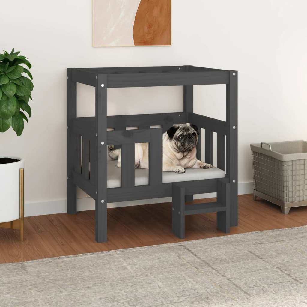 The Living Store Legowisko dla psa - szare - 65 -5x43x70 cm - lite drewno sosnowe - Legowisko