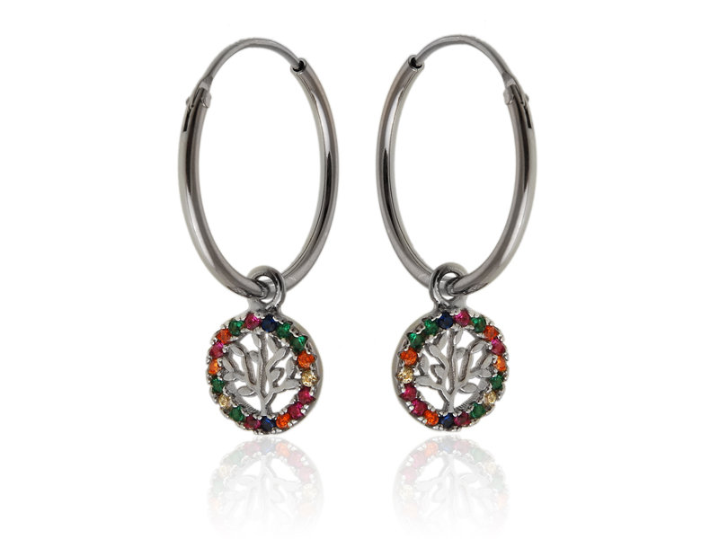 Kolczyki kółka z przywieszką drzewo życia szczęścia k3053