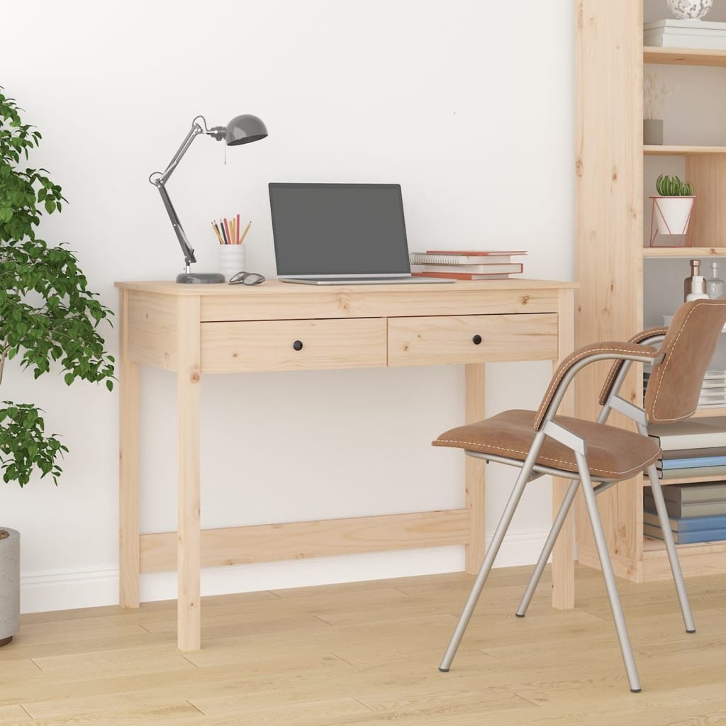The Living Store Biurko z szufladami - 100x50x78 cm - lite drewno sosnowe - Biurko