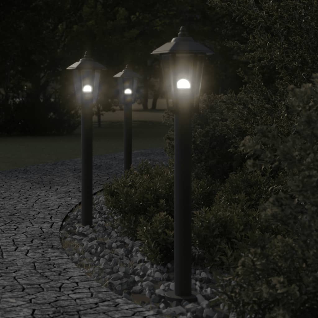 The Living Store Lampy ogrodowe na słupku - 3 szt - czarne - 80 cm - stal nierdzewna - Lampa Ogrodowa
