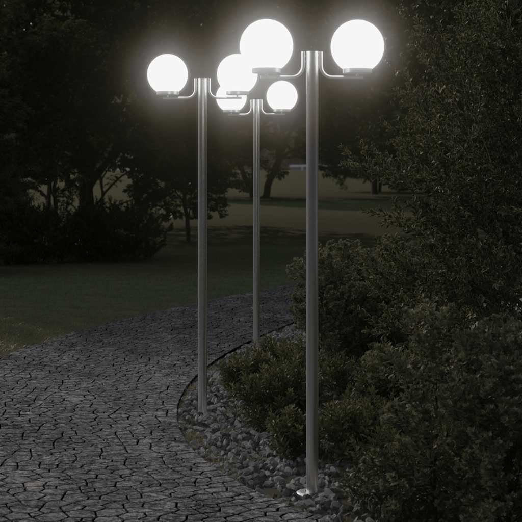 The Living Store Stojące lampy ogrodowe - 3 szt - srebrne - 215 cm - stal nierdzewna - Lampa Ogrodowa