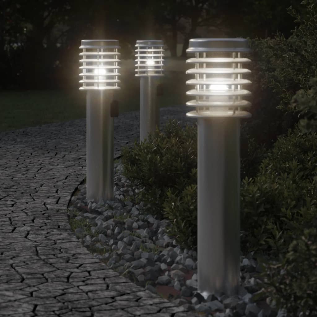 The Living Store Lampy ogrodowe na słupku - z gniazdkiem - 3 szt. - srebrne - 60 cm - Lampa Ogrodowa