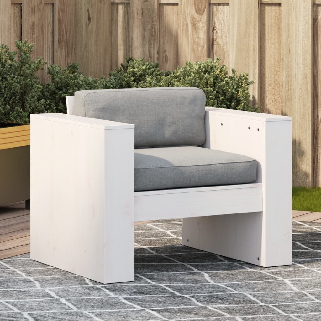 The Living Store Fotel ogrodowy - biały - 79x60x62 cm - lite drewno sosnowe - Fotel Ogrodowy