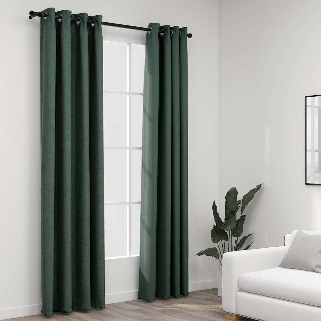 The Living Store Zasłony stylizowane na lniane - 2 szt. - zielone - 140x245 cm - Zasłona