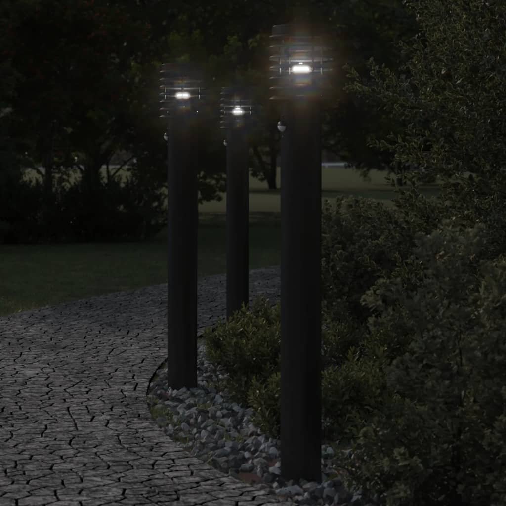 The Living Store Lampy ogrodowe na słupku - z czujnikiem - 3 szt. - czarne - 110 cm - Lampa Ogrodowa
