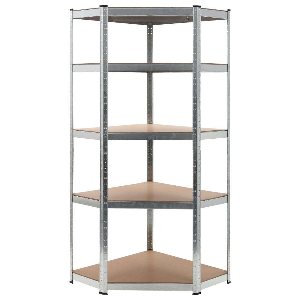 The Living Store Regał narożny z 5 półkami - stal i materiał drewnopochodny - Regał Magazynowy