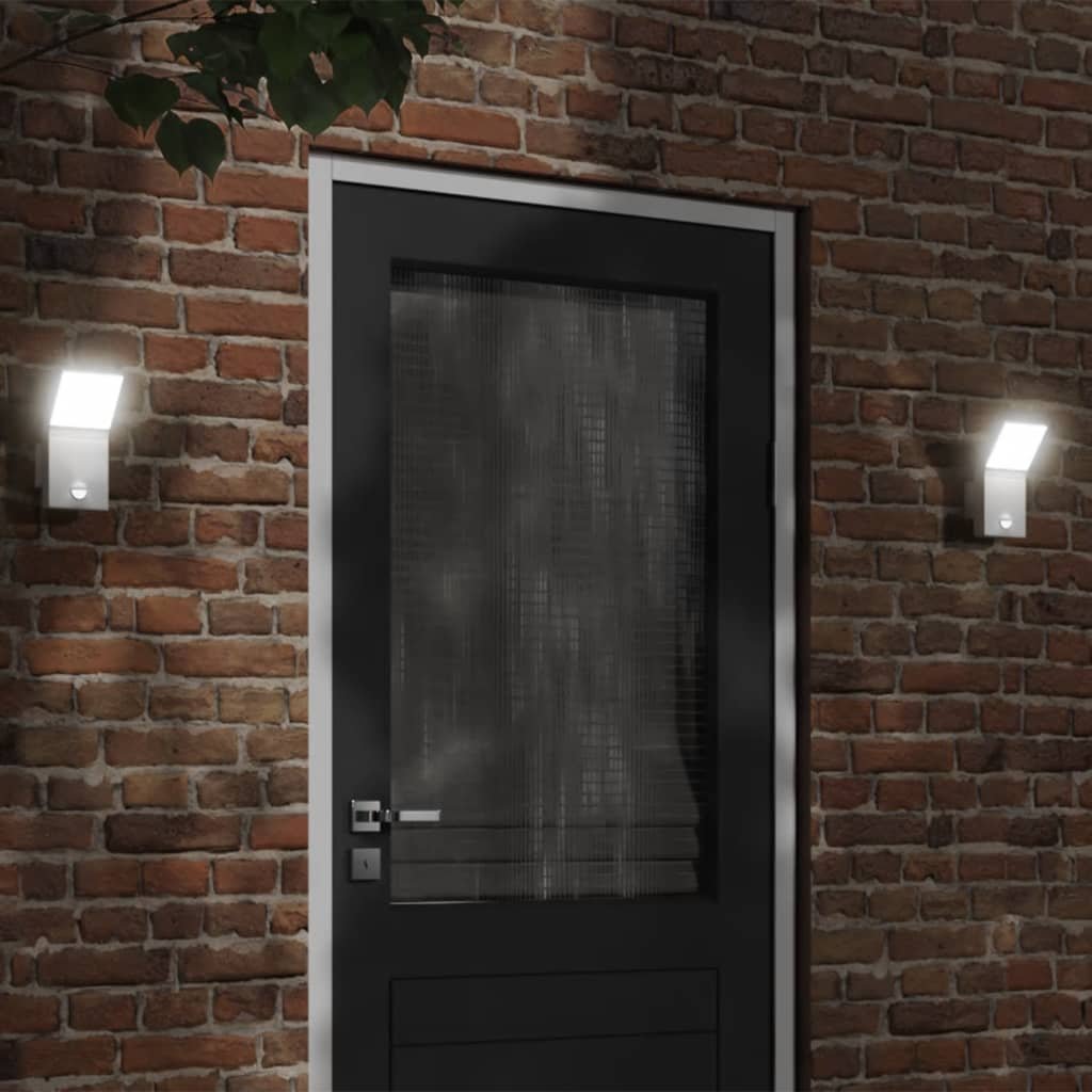 The Living Store Zewnętrzne kinkiety LED z czujnikami - 2 szt. - białe - aluminium - Zewnętrzna Lampa Ścienna
